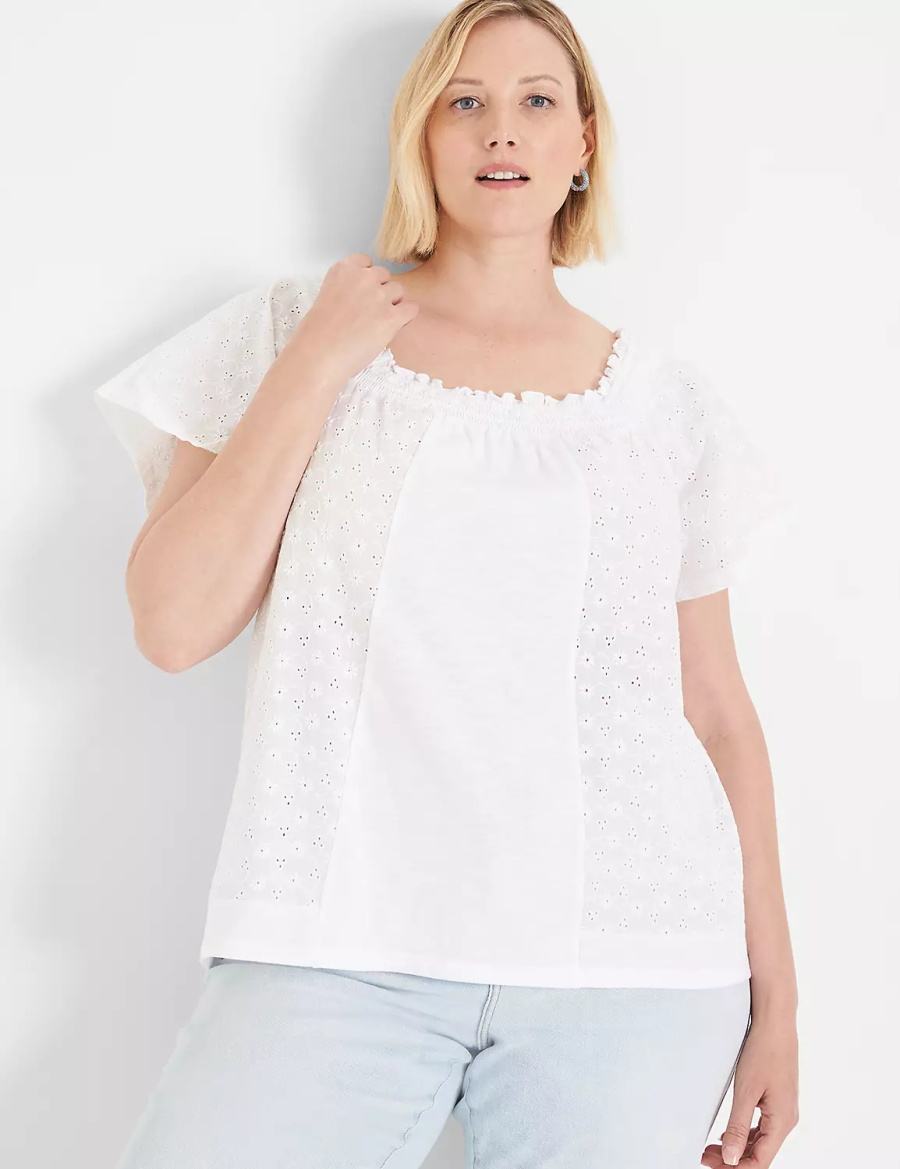 Dámské Tričko Lane Bryant Convertible Eyelet Woven & Knit Top Bílé | SZG2587UD