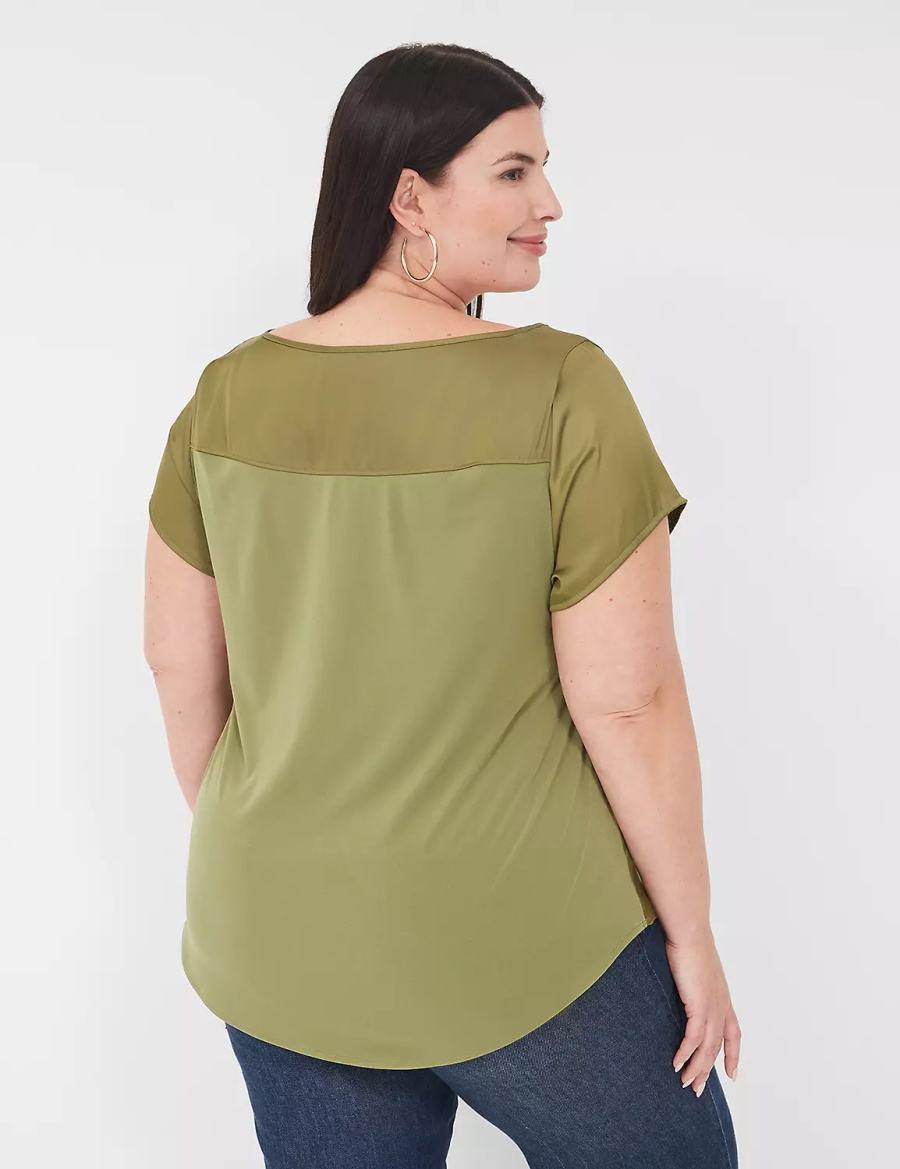 Dámské Tričko Lane Bryant Crew-Neck Satin & Knit Top Zelene | QZK9183GW