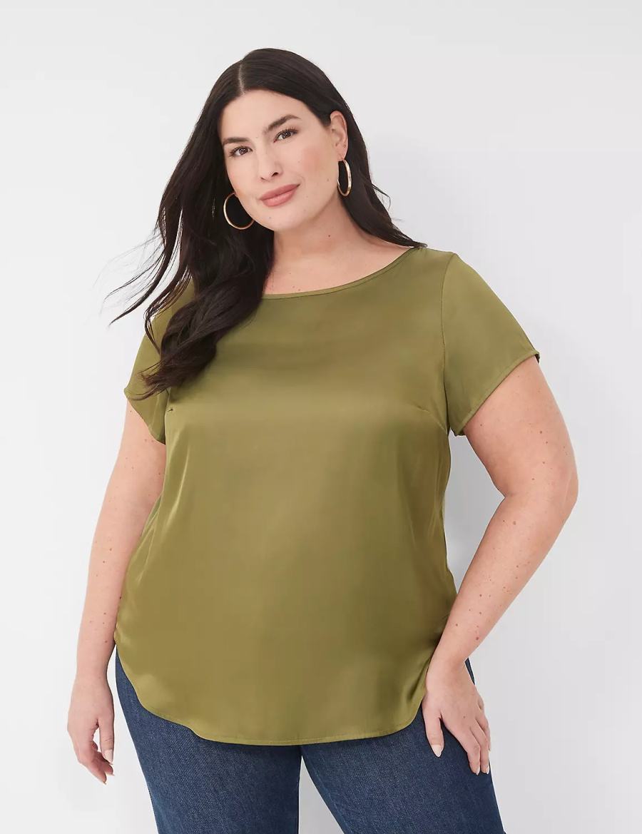 Dámské Tričko Lane Bryant Crew-Neck Satin & Knit Top Zelene | QZK9183GW