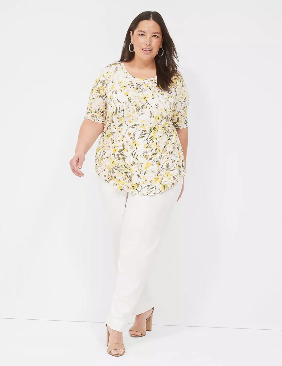 Dámské Tričko Lane Bryant Curved-Hem Perfect Sleeve Tee Žluté | ELR263MY