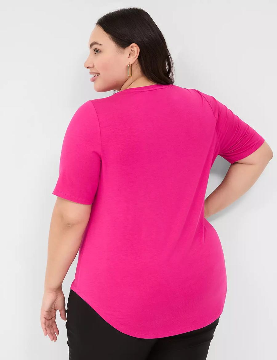 Dámské Tričko Lane Bryant Curved-Hem Perfect Sleeve Tee Růžové | TUM4611BY