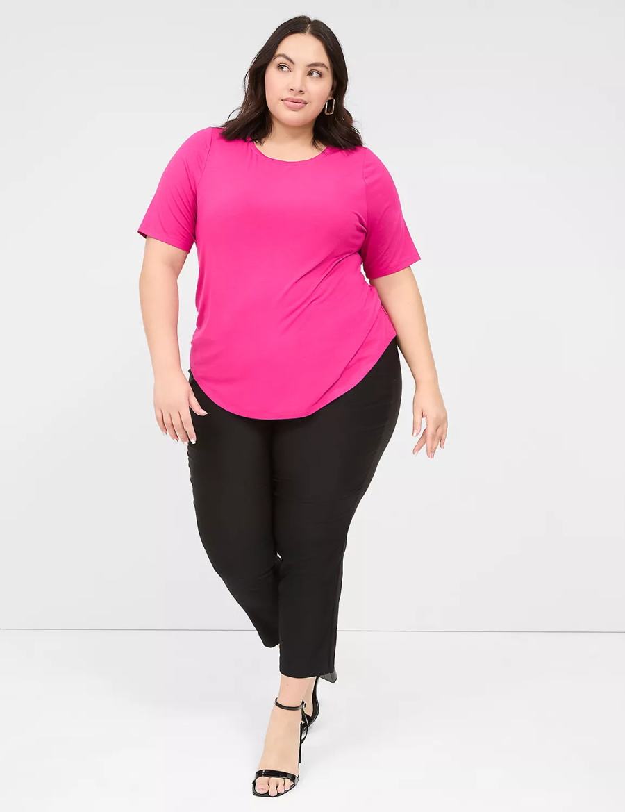 Dámské Tričko Lane Bryant Curved-Hem Perfect Sleeve Tee Růžové | TUM4611BY