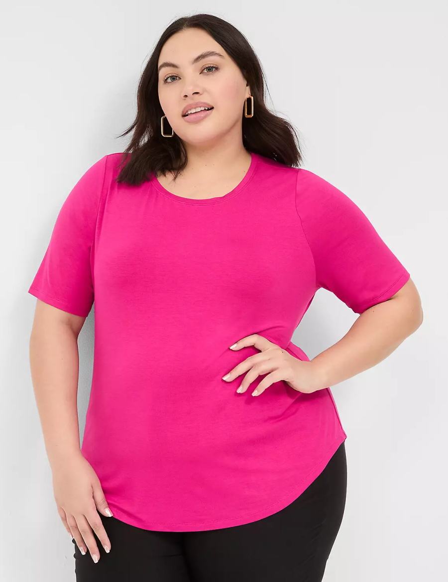 Dámské Tričko Lane Bryant Curved-Hem Perfect Sleeve Tee Růžové | TUM4611BY