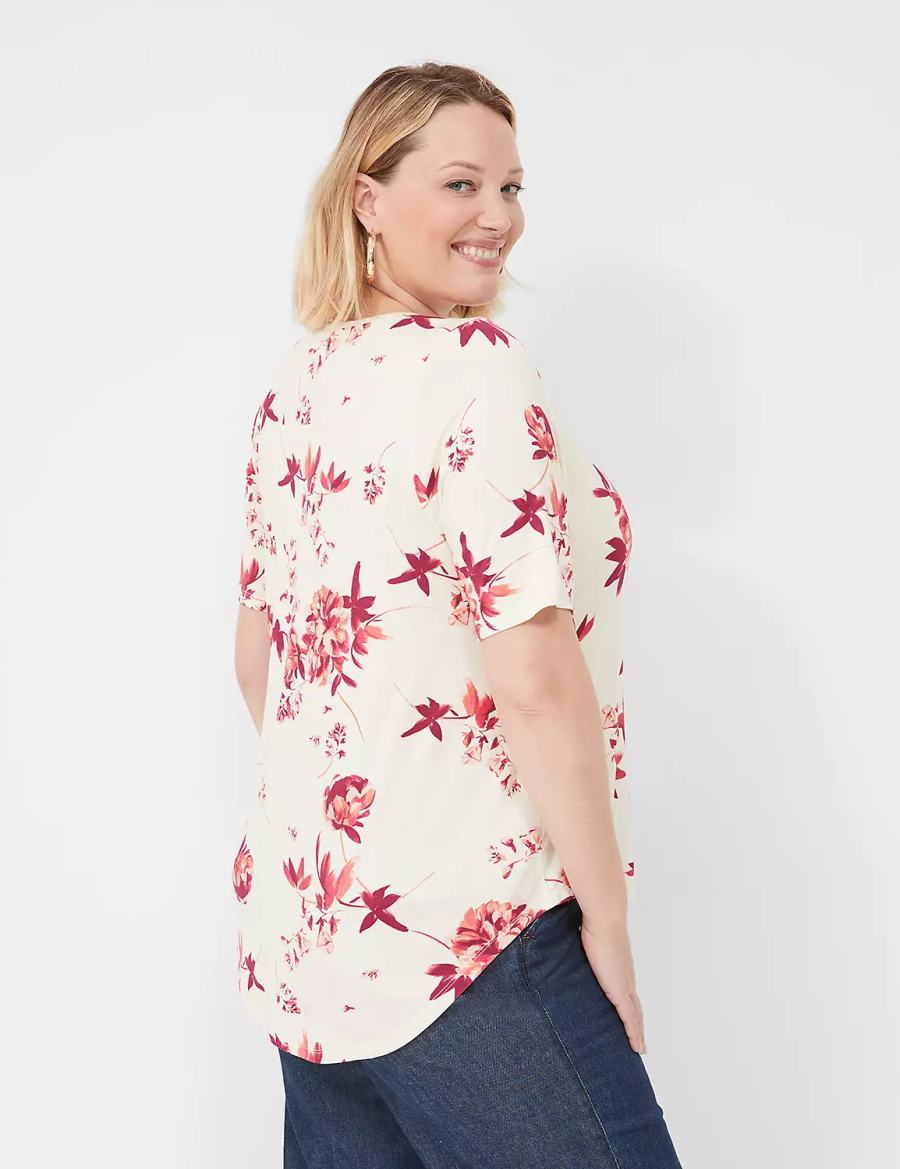 Dámské Tričko Lane Bryant Curved-Hem Perfect Sleeve Tee Růžové | EJI1451CK