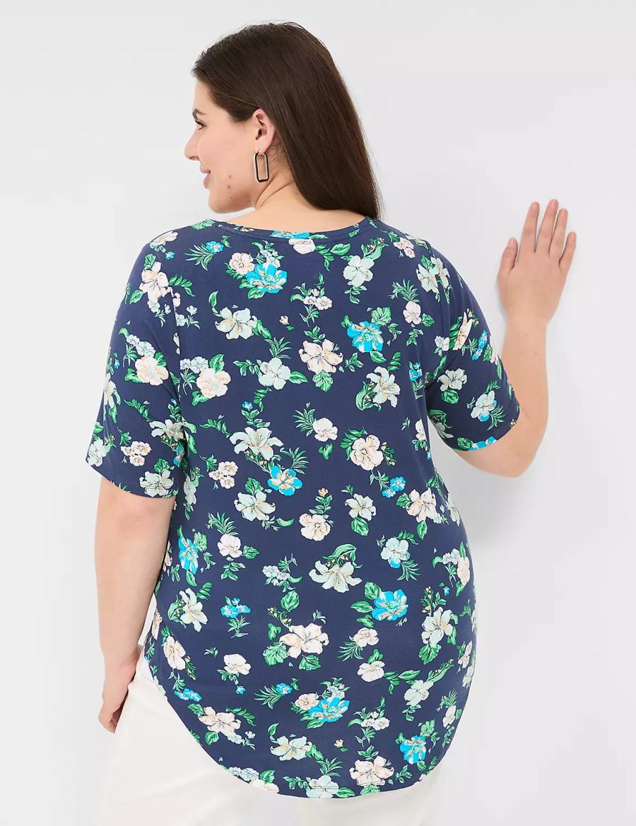 Dámské Tričko Lane Bryant Curved-Hem Perfect Sleeve Tee Tmavě Blankyt | BNP2464CP