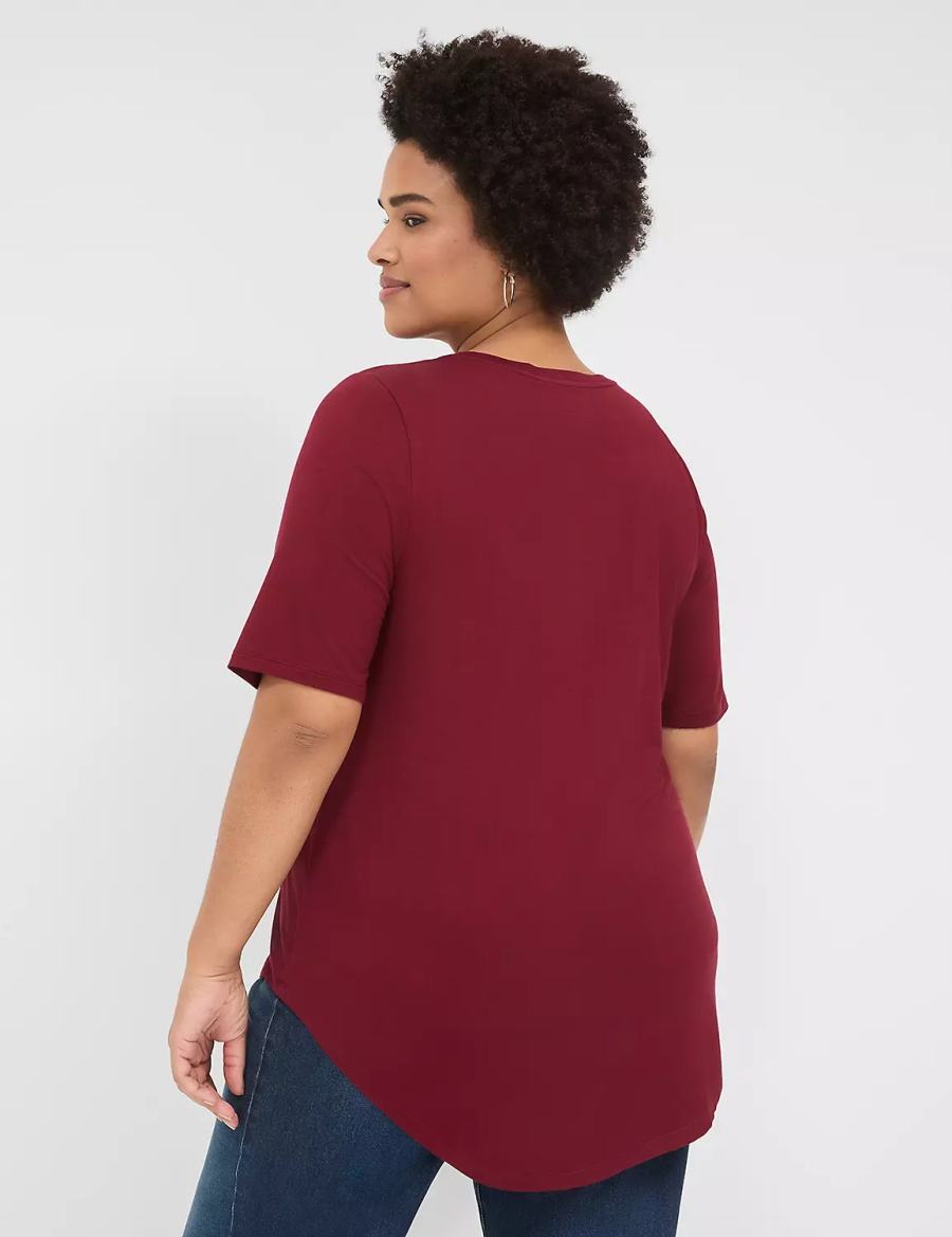 Dámské Tričko Lane Bryant Curved-Hem Perfect Sleeve Tee Tmavě Červené | BZX7232XF