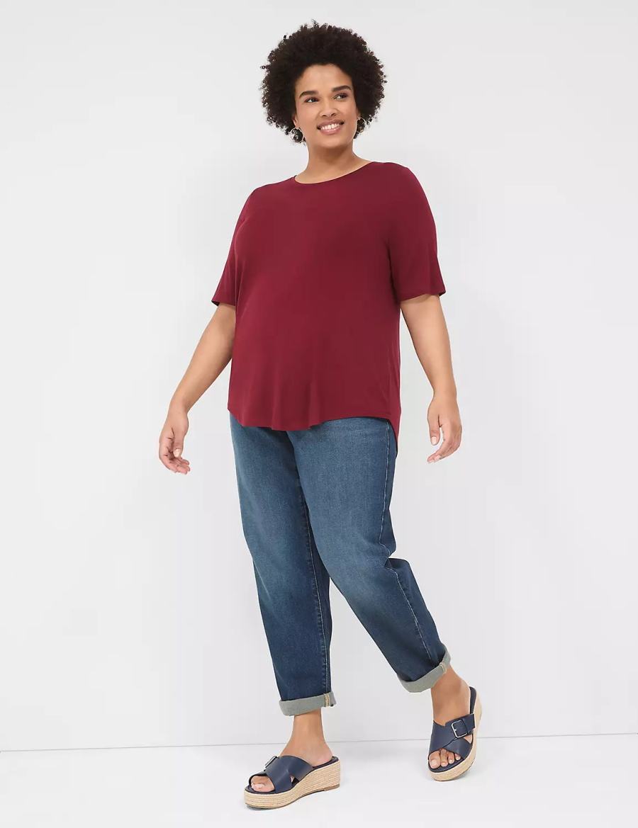 Dámské Tričko Lane Bryant Curved-Hem Perfect Sleeve Tee Tmavě Červené | BZX7232XF