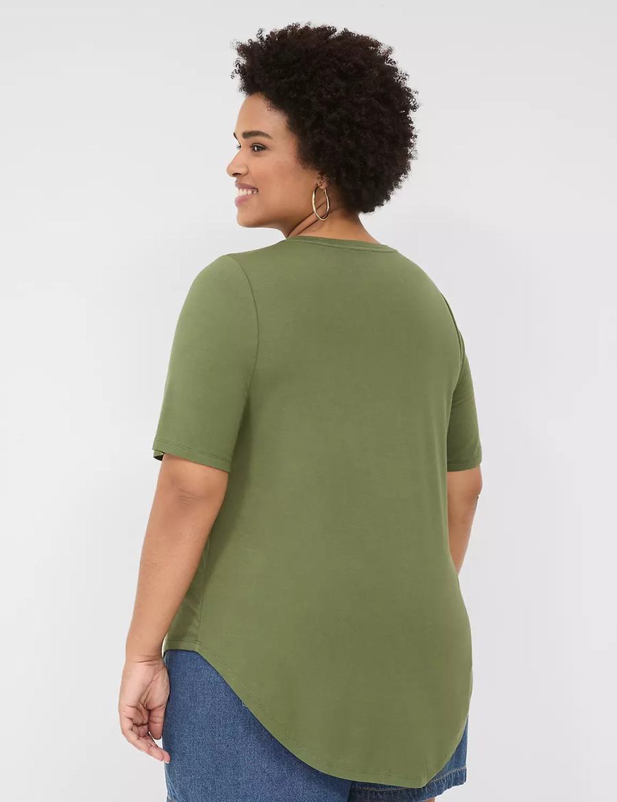 Dámské Tričko Lane Bryant Curved-Hem Perfect Sleeve Tee Hnědé Zelene | YBF3948VS