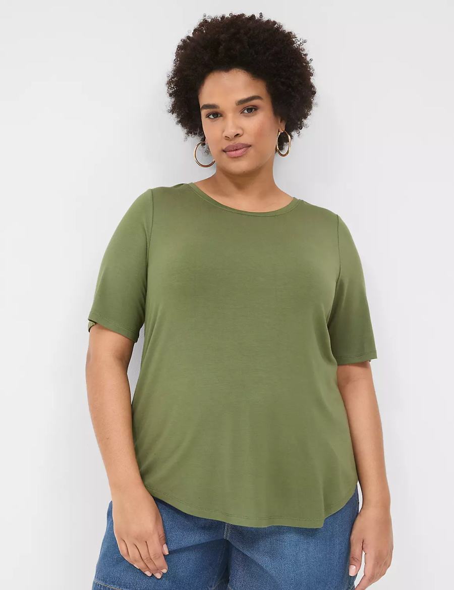 Dámské Tričko Lane Bryant Curved-Hem Perfect Sleeve Tee Hnědé Zelene | YBF3948VS