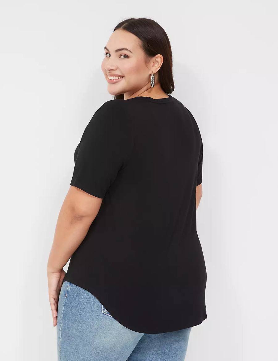 Dámské Tričko Lane Bryant Curved-Hem Perfect Sleeve Tee Černé | LMS5013UD