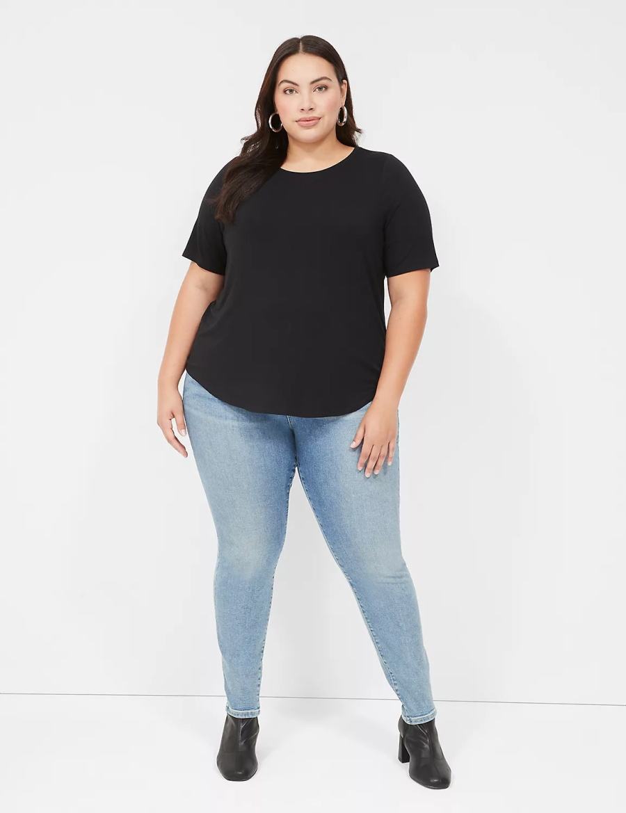 Dámské Tričko Lane Bryant Curved-Hem Perfect Sleeve Tee Černé | LMS5013UD