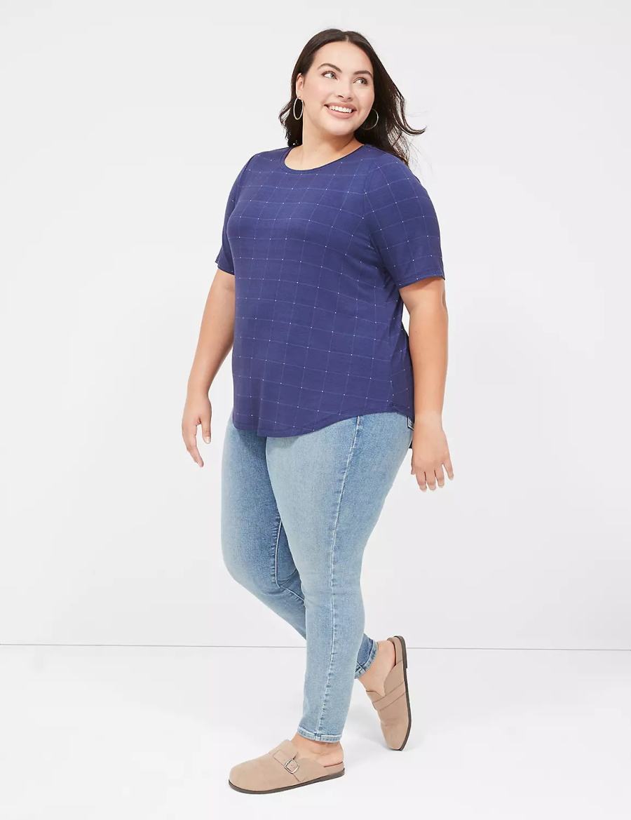 Dámské Tričko Lane Bryant Curved-Hem Perfect Sleeve Tee Tmavě Blankyt | DBH9444PZ