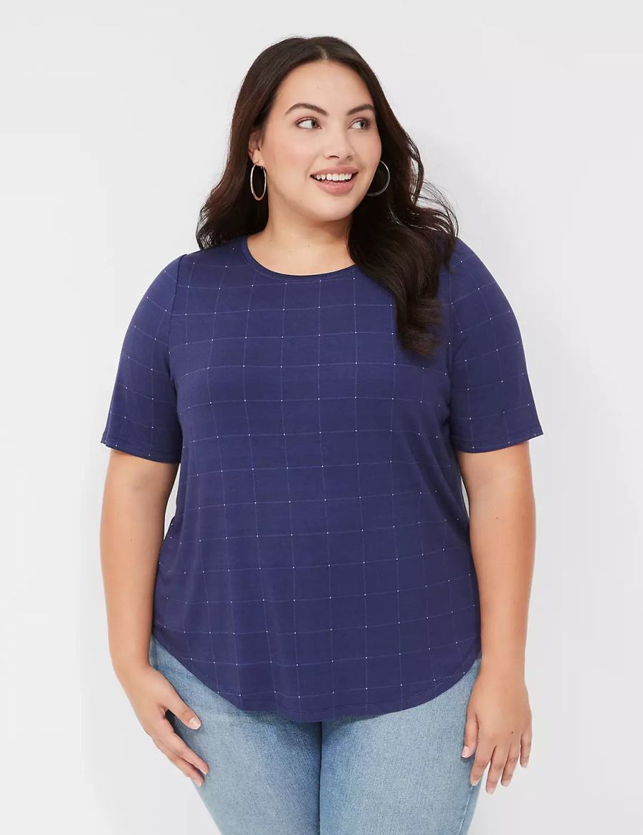 Dámské Tričko Lane Bryant Curved-Hem Perfect Sleeve Tee Tmavě Blankyt | DBH9444PZ