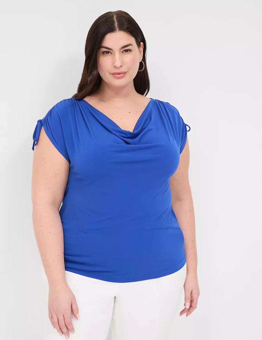 Dámské Tričko Lane Bryant Drawcord Cap-Sleeve Drape-Neck Top Blankyt | XEP8374XN