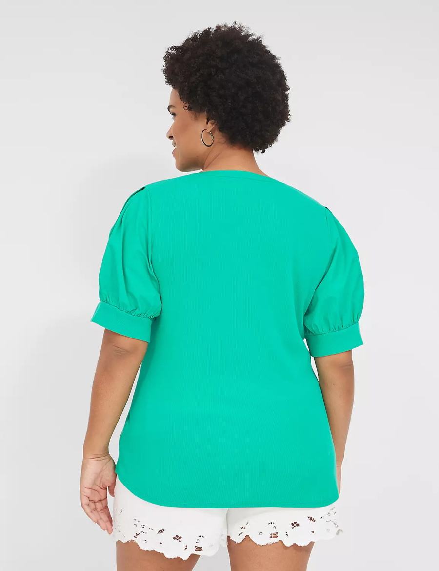 Dámské Tričko Lane Bryant Elbow-Sleeve Split-Neck Top Tyrkysové | ZXF6492XD