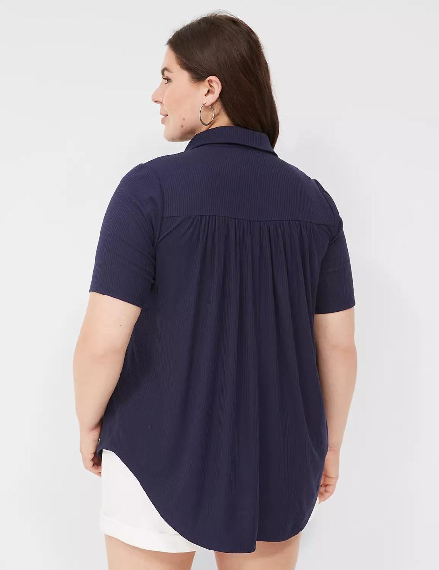 Dámské Tričko Lane Bryant Elbow-Sleeve Split-Neck Swing Polo Top Blankyt | RBV3722CI