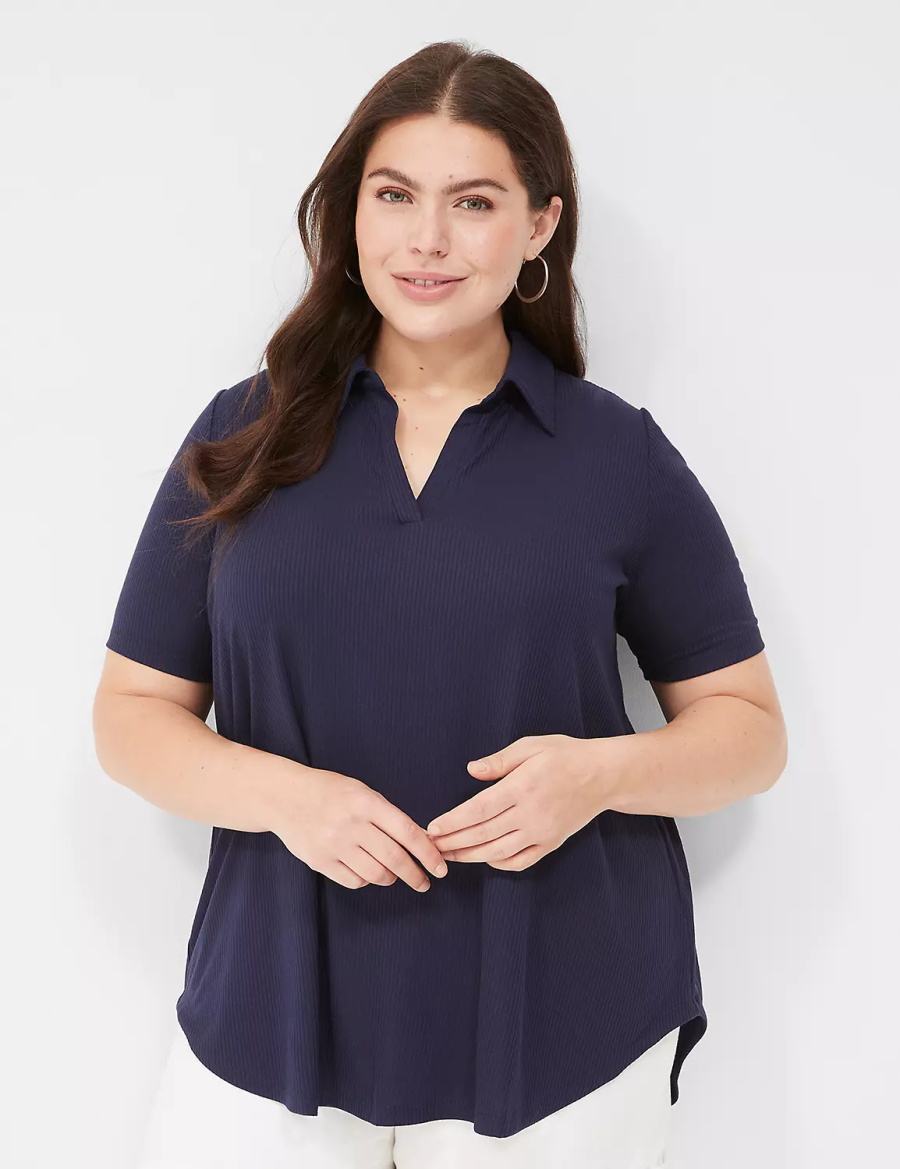 Dámské Tričko Lane Bryant Elbow-Sleeve Split-Neck Swing Polo Top Blankyt | RBV3722CI