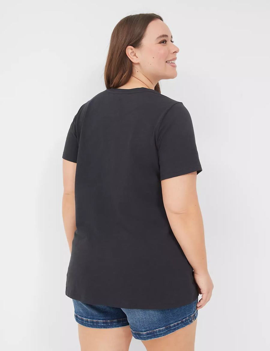 Dámské Tričko Lane Bryant Embroidered Flag Graphic Tee Černé | AFY3976XG