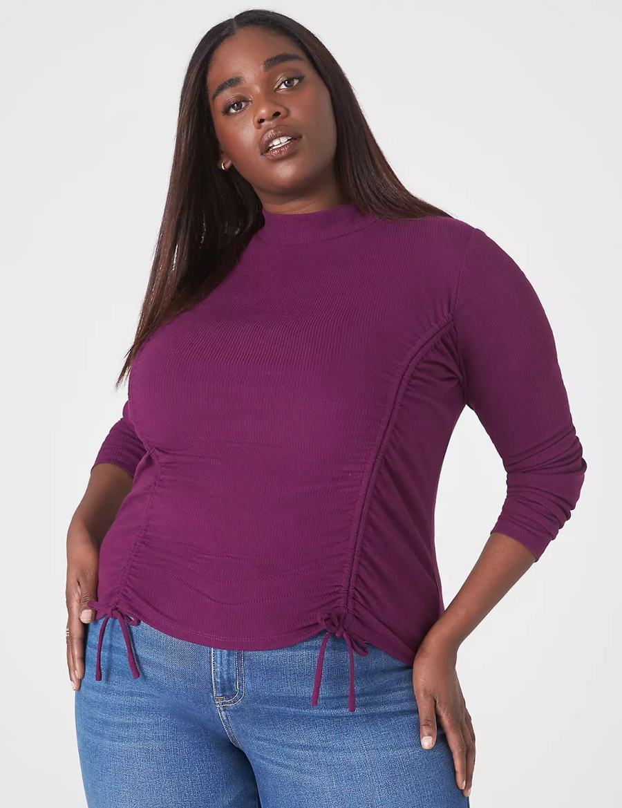 Dámské Tričko Lane Bryant Fitted Crop Mock-Neck Double-Drawcord Tee Tmavě Fialové | ZDF4930TY