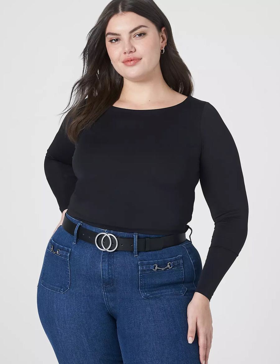 Dámské Tričko Lane Bryant Fitted Long-Sleeve Crop Tee Černé | OZG1546XN