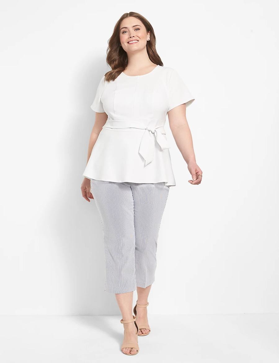 Dámské Tričko Lane Bryant Fitted Short-Sleeve Crew-Neck Lena Top Bílé Růžové | MXH5589UN