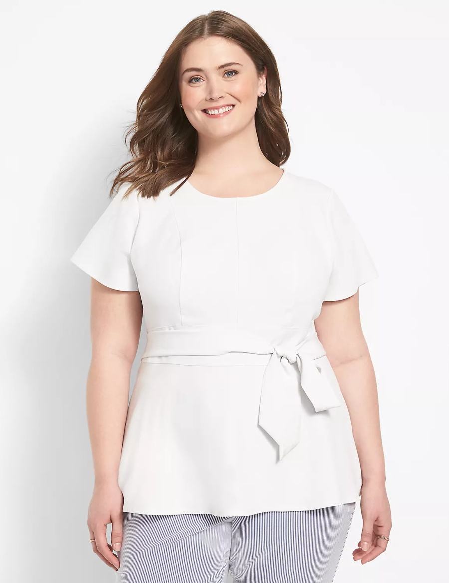 Dámské Tričko Lane Bryant Fitted Short-Sleeve Crew-Neck Lena Top Bílé Růžové | MXH5589UN