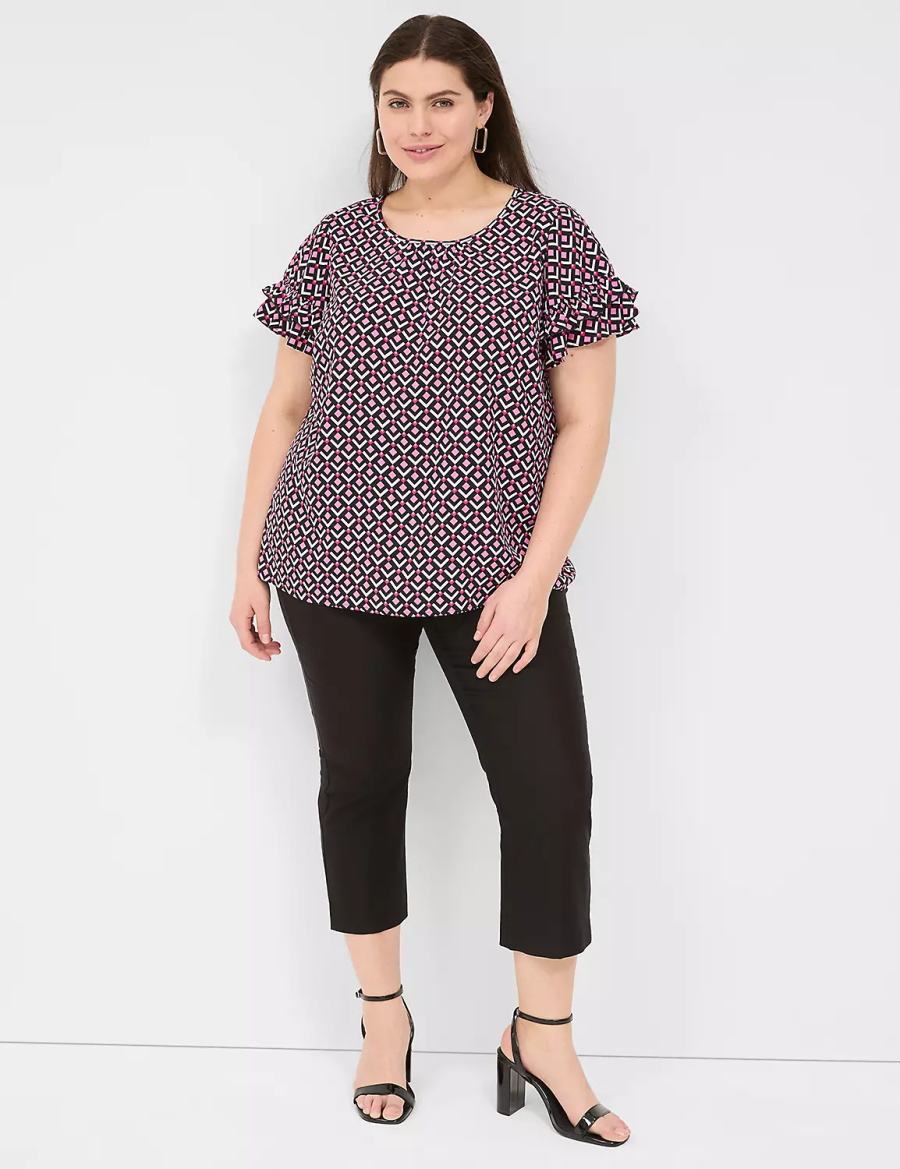 Dámské Tričko Lane Bryant Flutter-Sleeve Crew-Neck Top Růžové Tmavě Blankyt | OGS4895SX