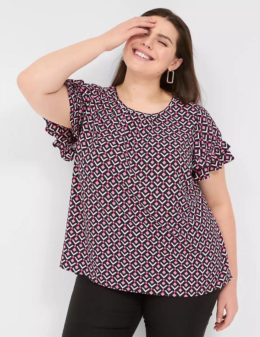 Dámské Tričko Lane Bryant Flutter-Sleeve Crew-Neck Top Růžové Tmavě Blankyt | OGS4895SX