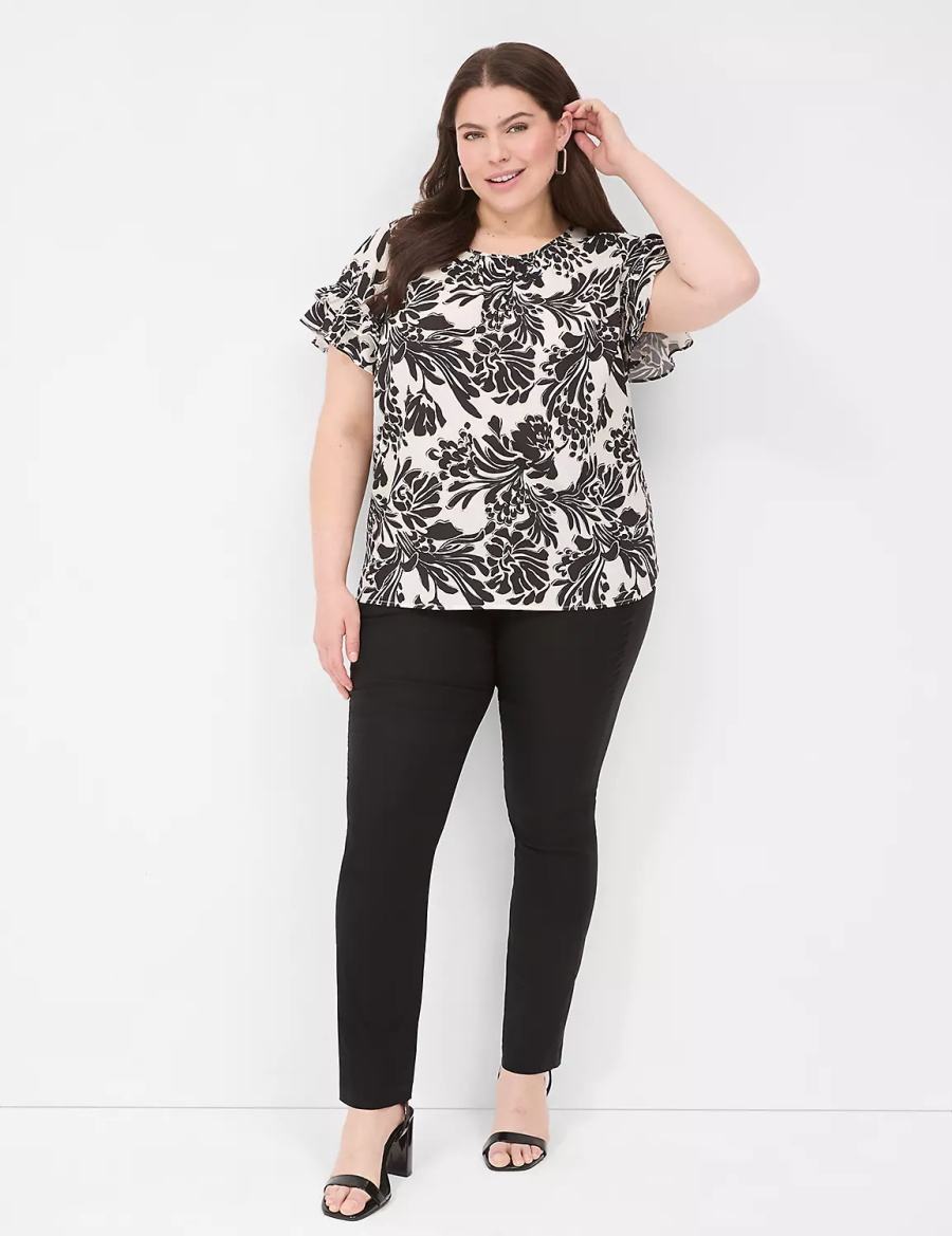 Dámské Tričko Lane Bryant Flutter-Sleeve Crew-Neck Top Černé | FZP2810DE