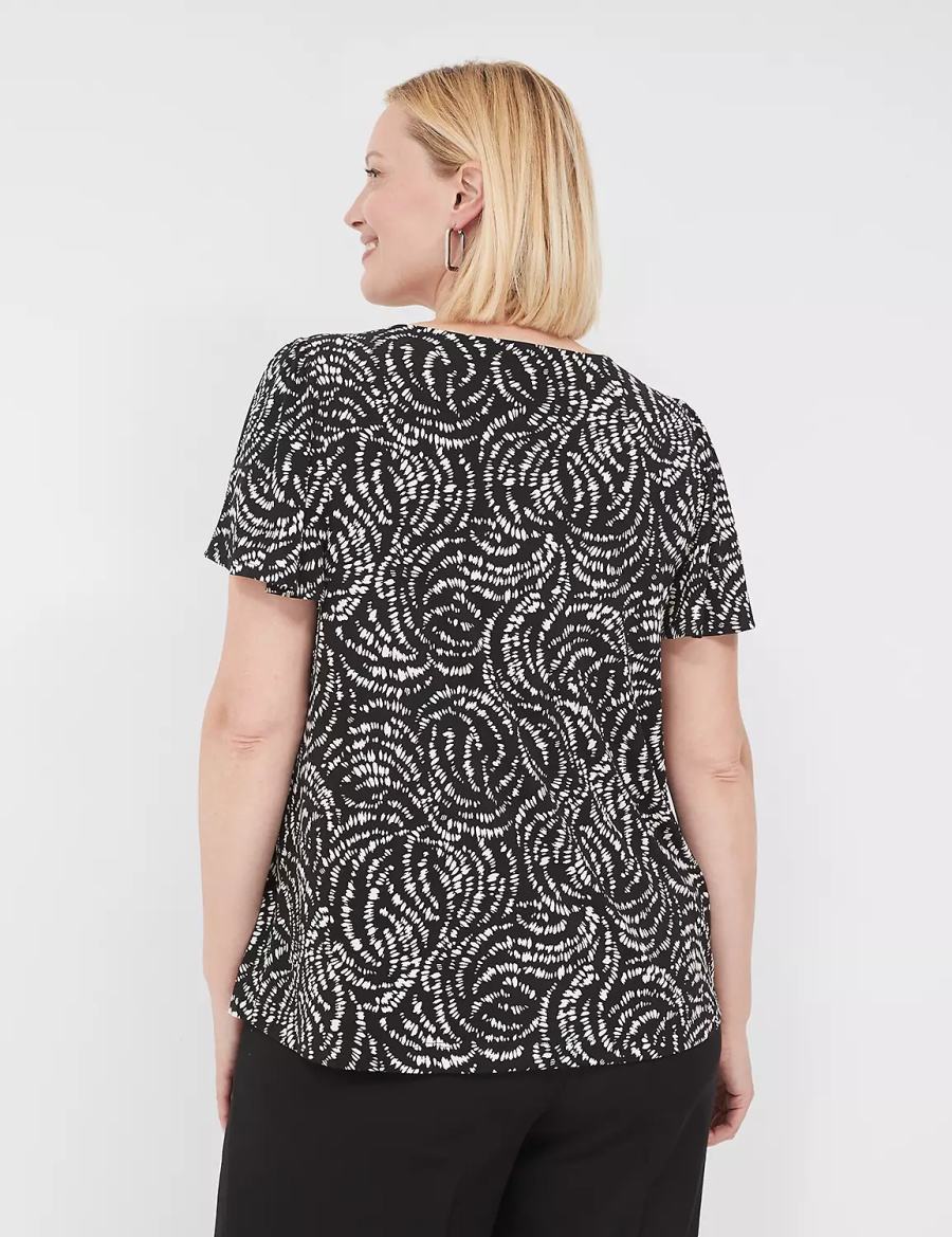 Dámské Tričko Lane Bryant Flutter-Sleeve Keyhole-Front Top Černé | YAY5383QQ