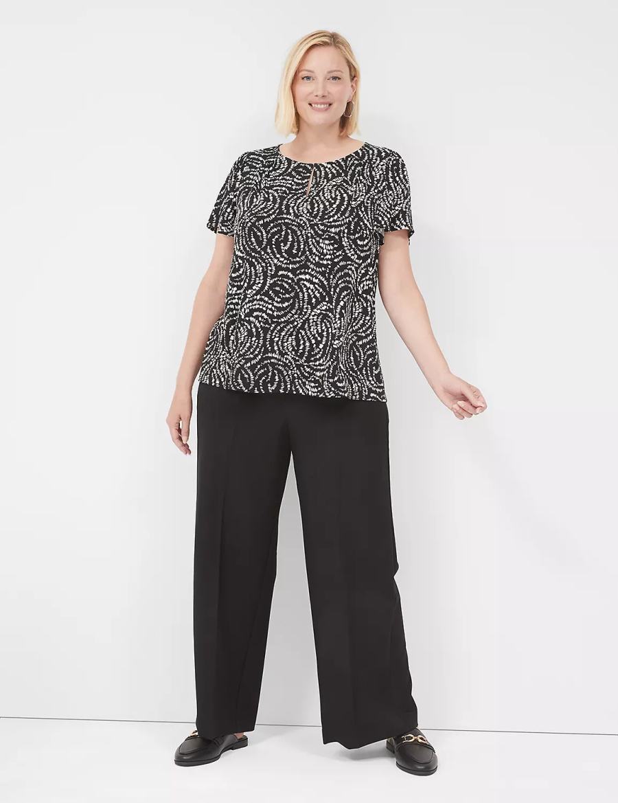 Dámské Tričko Lane Bryant Flutter-Sleeve Keyhole-Front Top Černé | YAY5383QQ