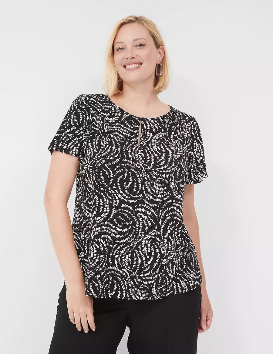 Dámské Tričko Lane Bryant Flutter-Sleeve Keyhole-Front Top Černé | YAY5383QQ