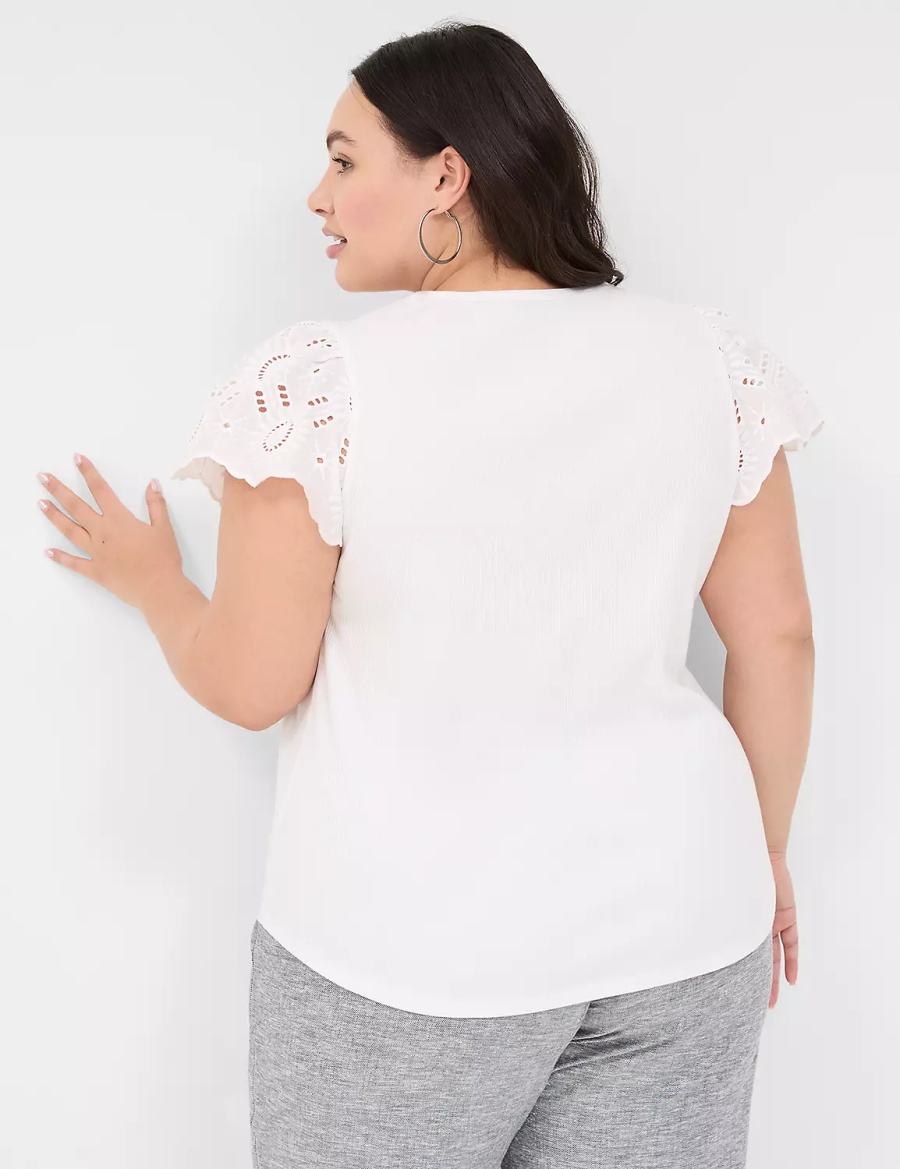 Dámské Tričko Lane Bryant Flutter Eyelet-Sleeve Top Bílé | YPR2194RM