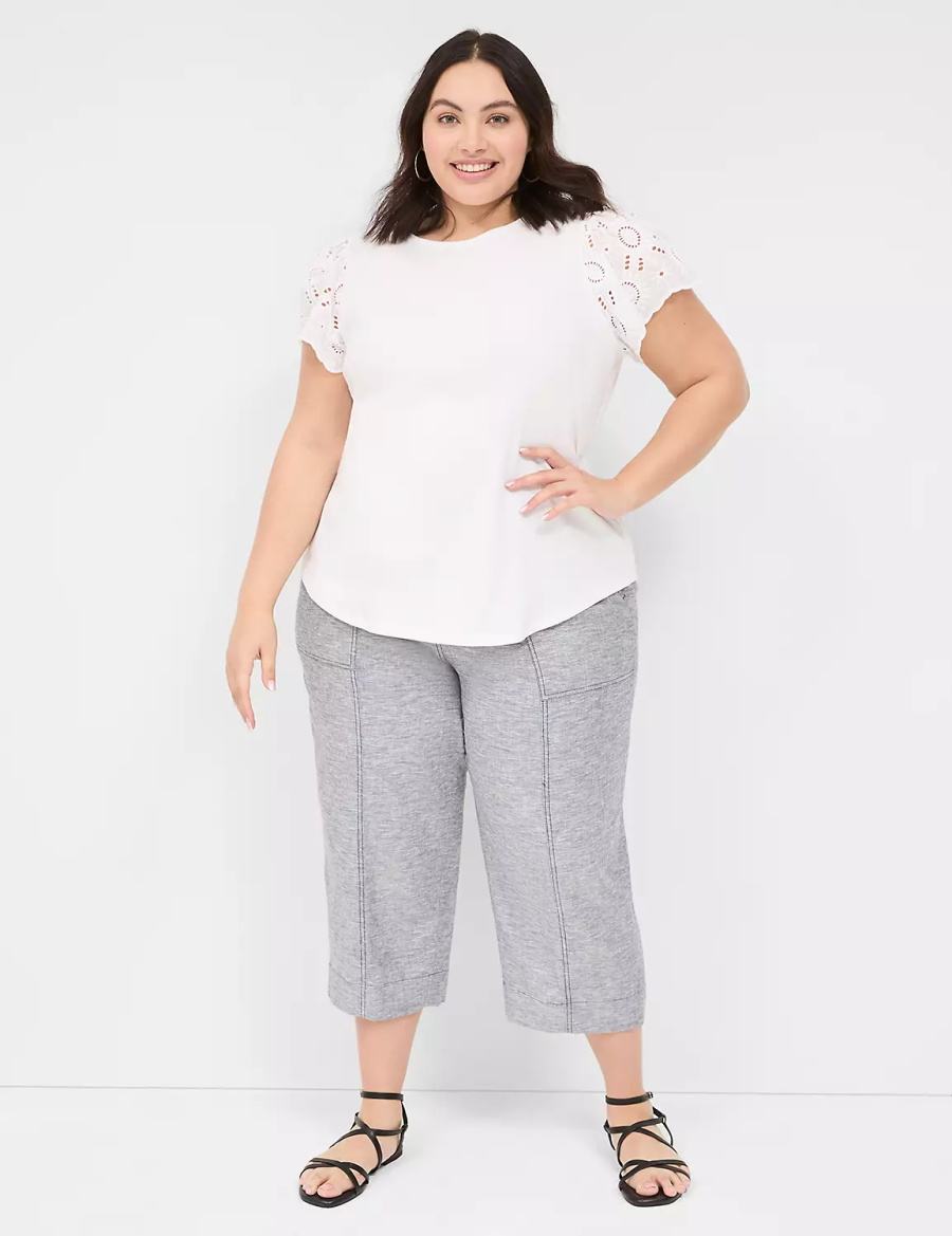 Dámské Tričko Lane Bryant Flutter Eyelet-Sleeve Top Bílé | YPR2194RM