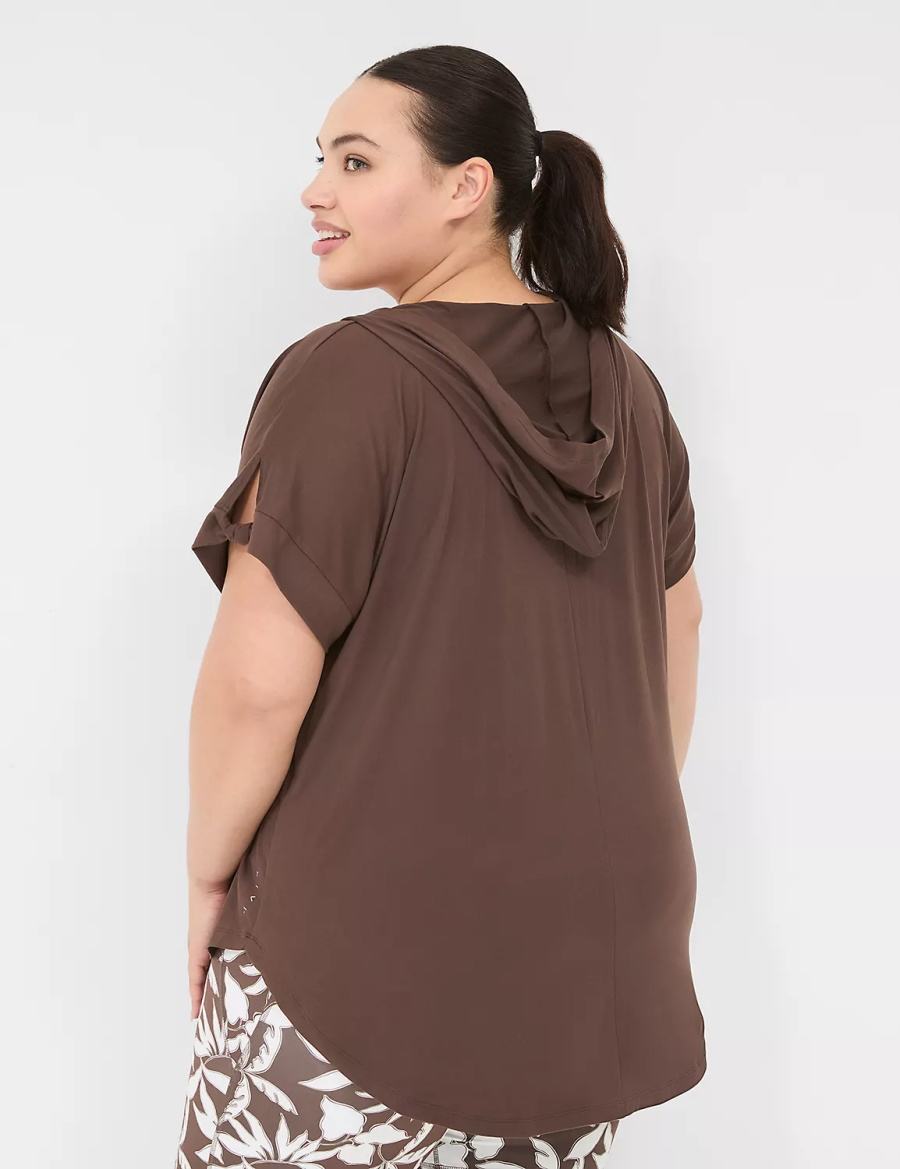 Dámské Tričko Lane Bryant LIVI Knot-Sleeve Recycled LIVI Soft Hooded Tunic Tmavě Hnědé | RFO6572ZH