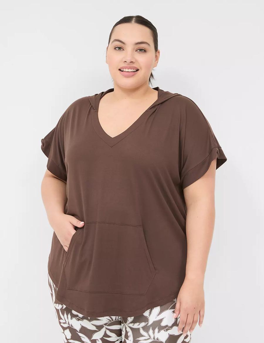 Dámské Tričko Lane Bryant LIVI Knot-Sleeve Recycled LIVI Soft Hooded Tunic Tmavě Hnědé | RFO6572ZH