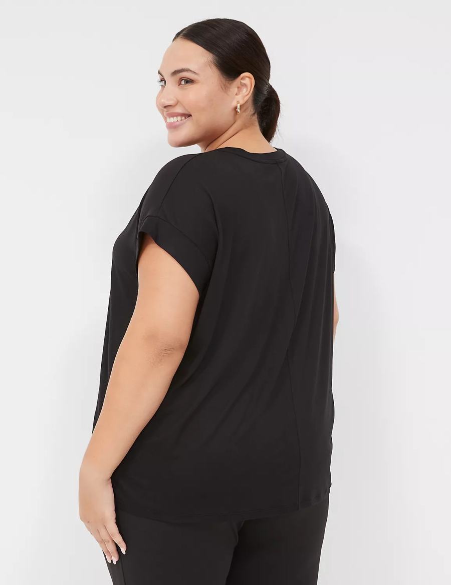 Dámské Tričko Lane Bryant LIVI Soft Crew-Neck Recycled Tee Černé | EAR388KN