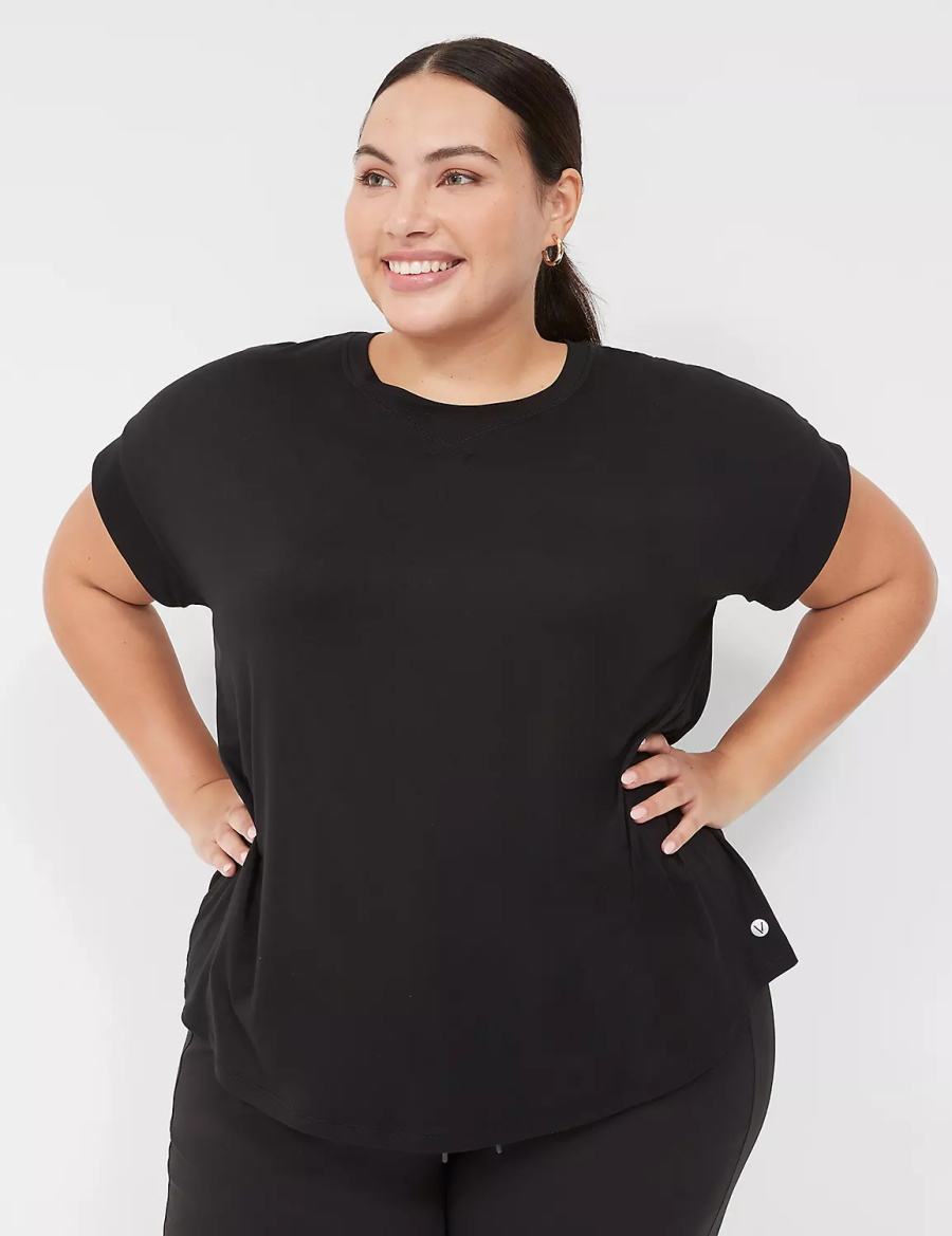 Dámské Tričko Lane Bryant LIVI Soft Crew-Neck Recycled Tee Černé | EAR388KN