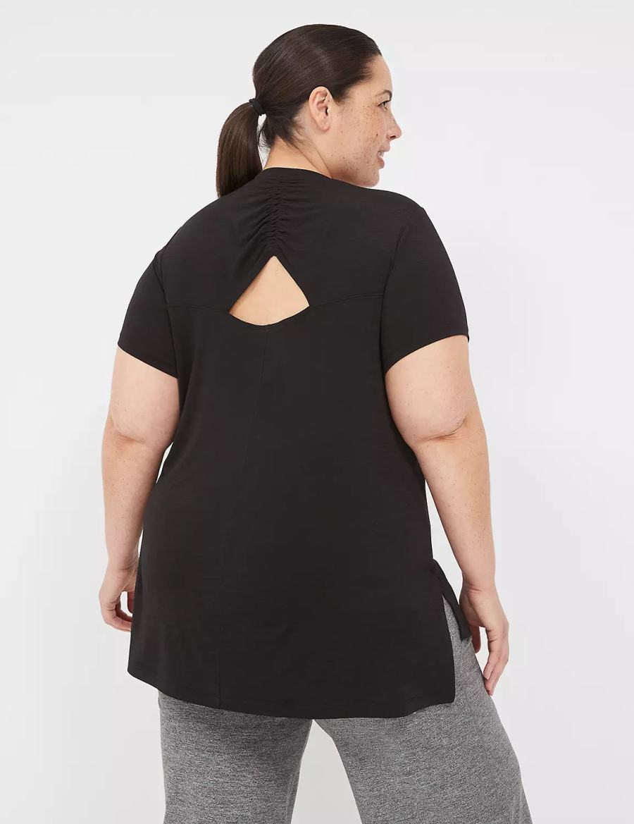 Dámské Tričko Lane Bryant LIVI V-Neck Ruched-Back Tee Černé | OGS9031WO