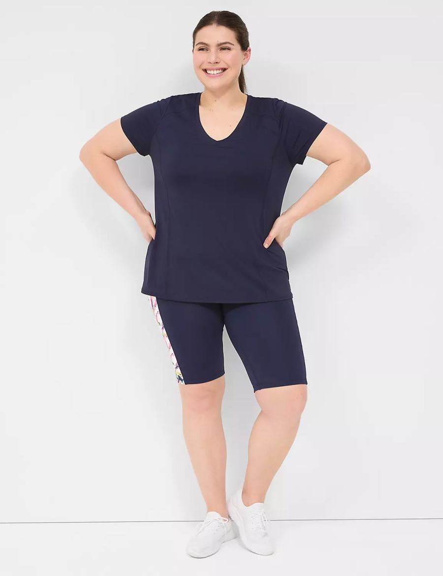 Dámské Tričko Lane Bryant LIVI Wicking V-Neck Performance Tee Tmavě Blankyt | OYS2245YG