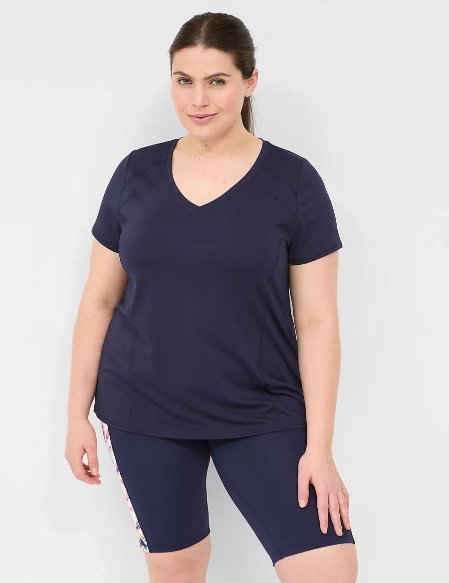 Dámské Tričko Lane Bryant LIVI Wicking V-Neck Performance Tee Tmavě Blankyt | OYS2245YG