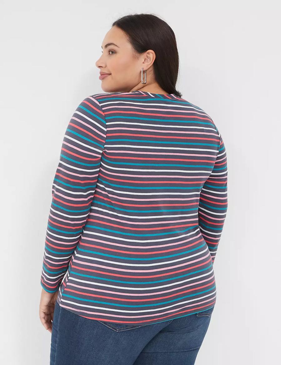 Dámské Tričko Lane Bryant Long-Sleeve Crew-Neck Tee Tmavě Blankyt Viacfarebný Proužek | XWJ8942QN