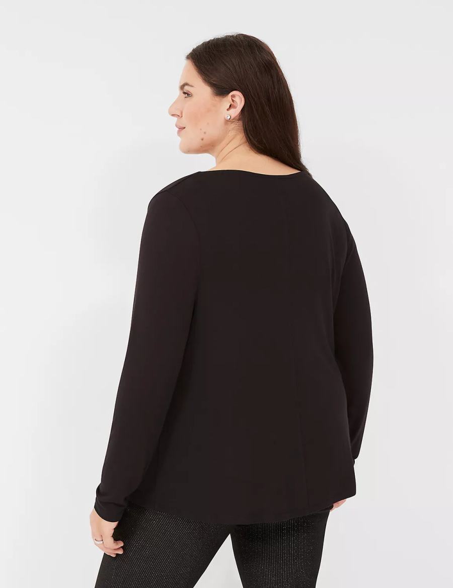 Dámské Tričko Lane Bryant Long-Sleeve Drape-Neck Top Černé | YKY8683AR