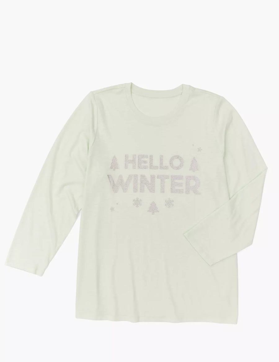 Dámské Tričko Lane Bryant Long-Sleeve Hello Winter Graphic Tee Světle Zelene | QCS756MM