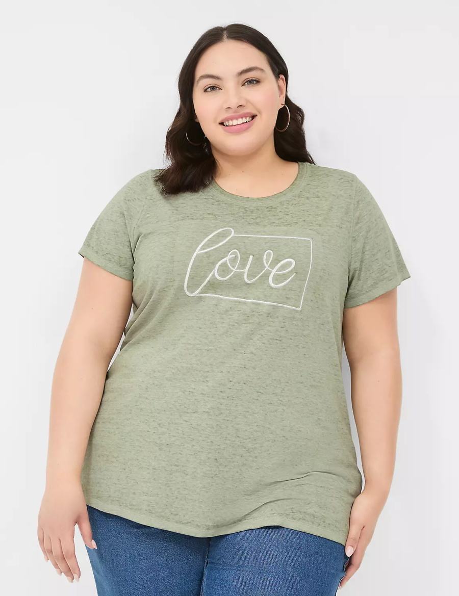 Dámské Tričko Lane Bryant Love Graphic Tee Olivy Zelené Zelene | YMG1318OG