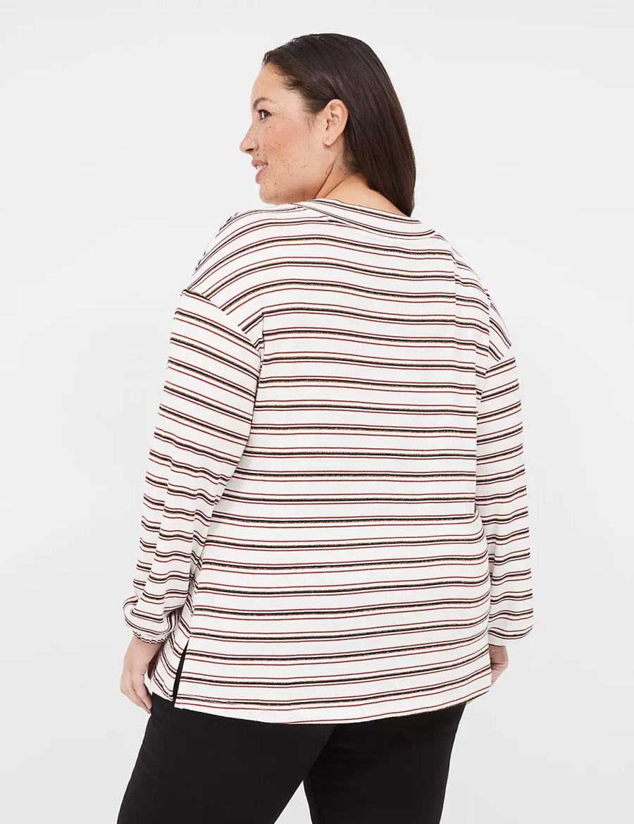 Dámské Tričko Lane Bryant Lurex Blouson-Sleeve V-Neck Tunic Bílé Černé Proužek | ILD9953BR