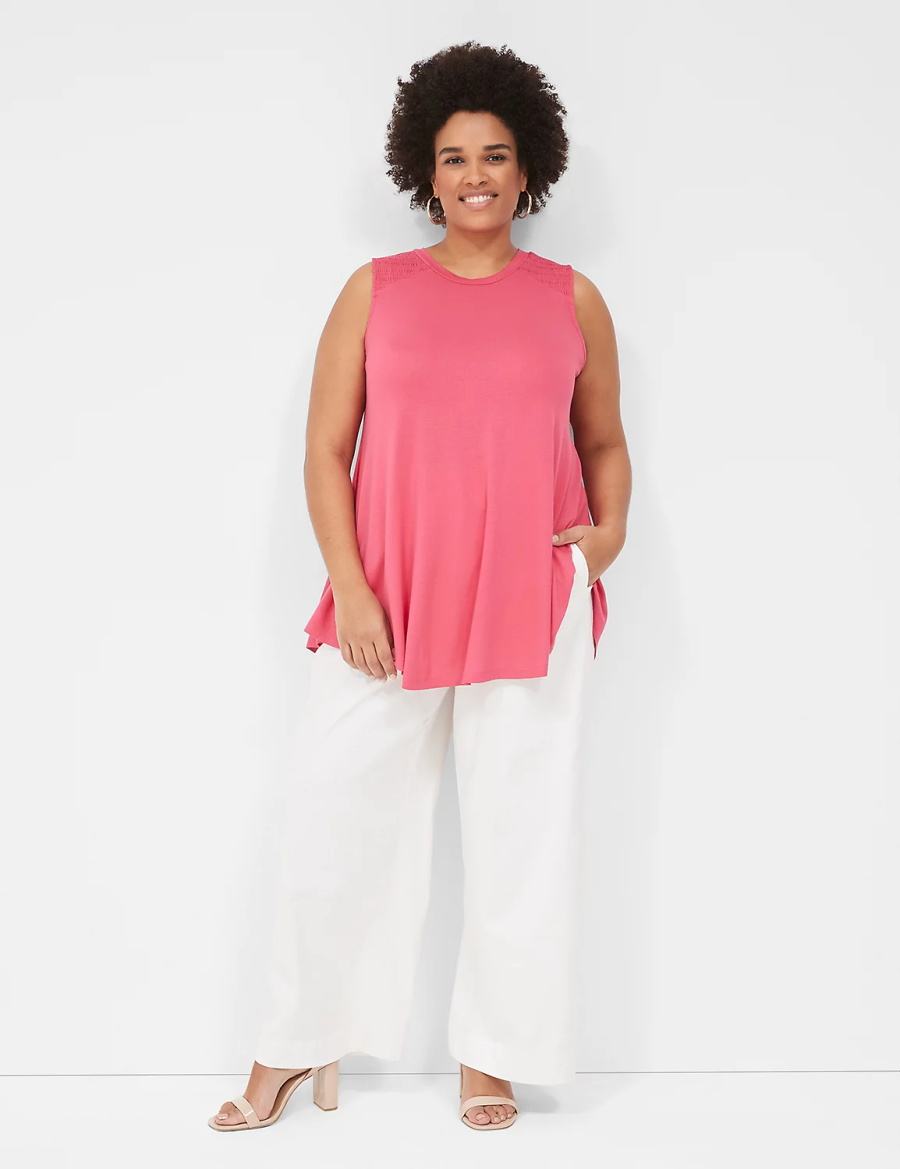 Dámské Tričko Lane Bryant Max Swing High-Neck Smocked-Shoulder Tunic Růžové | HGL3923OR