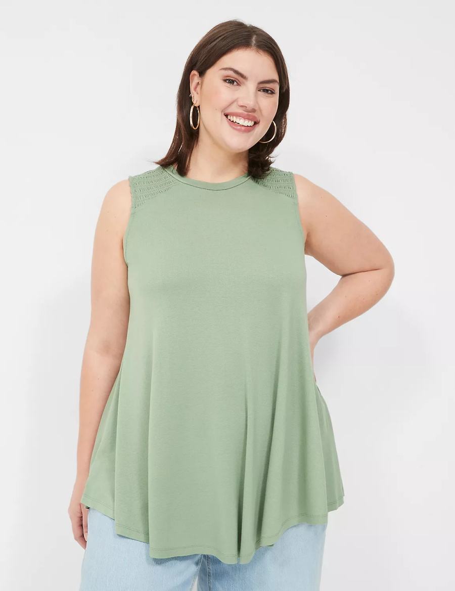 Dámské Tričko Lane Bryant Max Swing High-Neck Smocked-Shoulder Tunic Světle Zelene | RJW265DM