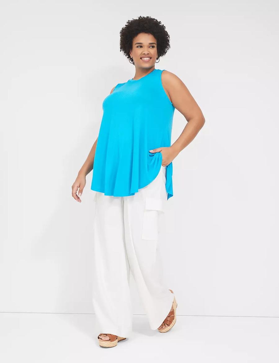 Dámské Tričko Lane Bryant Max Swing High-Neck Smocked-Shoulder Tunic Blankyt | FHQ3155PJ