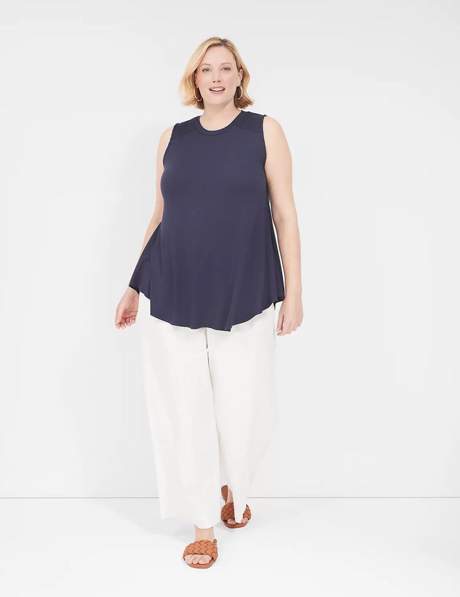 Dámské Tričko Lane Bryant Max Swing High-Neck Smocked-Shoulder Tunic Blankyt | YJF3258KC